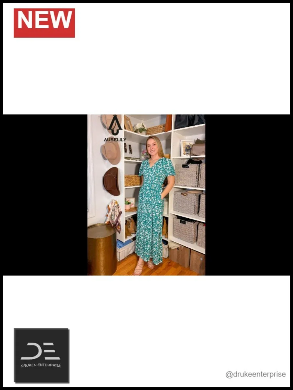 Floral V-Neck Maxi Dress with Pockets Boho Beach Vacation Summer